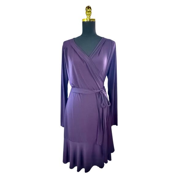 Moda International Plum Long Sleeve Wrap Dress - Women's XL - Picture 2 of 7